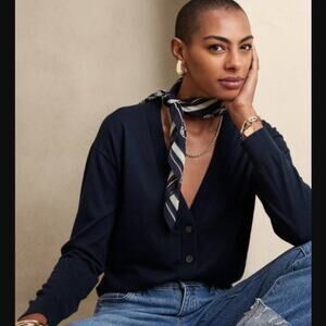 H&M Navy Long Length Cardigan Sweater S